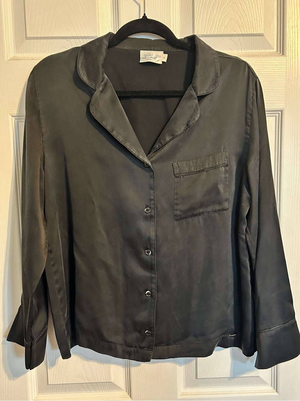Cozy Earth Classic Black Silk Button-Front Pajama Top by